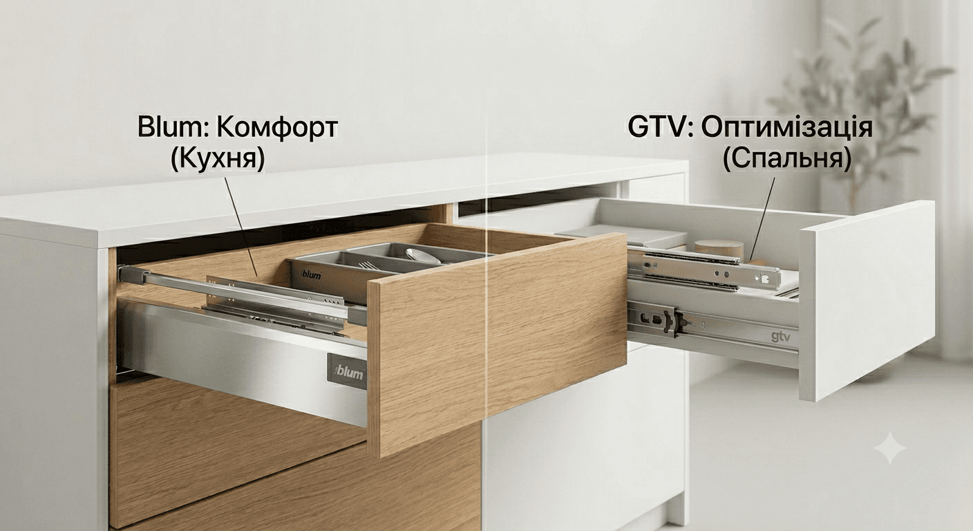Меблеві петлі Blum та GTV